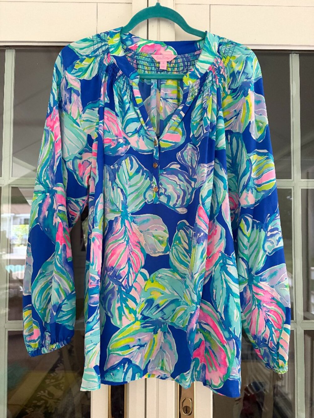 Lilly Pulitzer Elsa Silk Top "Casa De Sol" Print Size XL